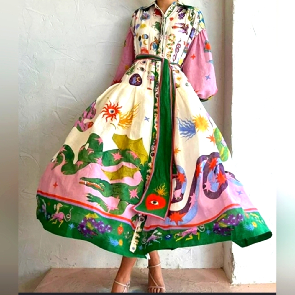 Green and Pink Maxi Dress with Elegant Flow